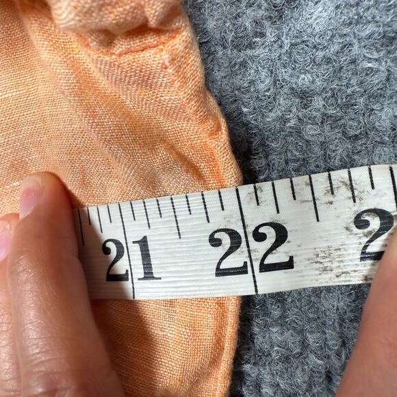 Chico's Size 2 Popover Split Neck Shirt Blouse Orange Linen High Low 3/4 Sleeves - Picture 8 of 8